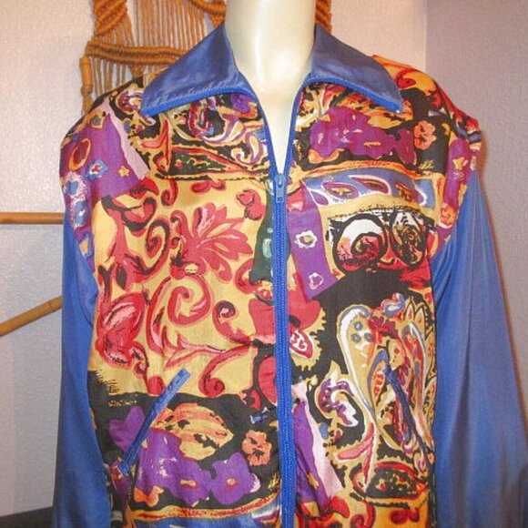 Vtg Oleg Cassini Silk Bomber Jacket Size S Psychedelic Disco Art To Wear 80s - Picture 2 of 13